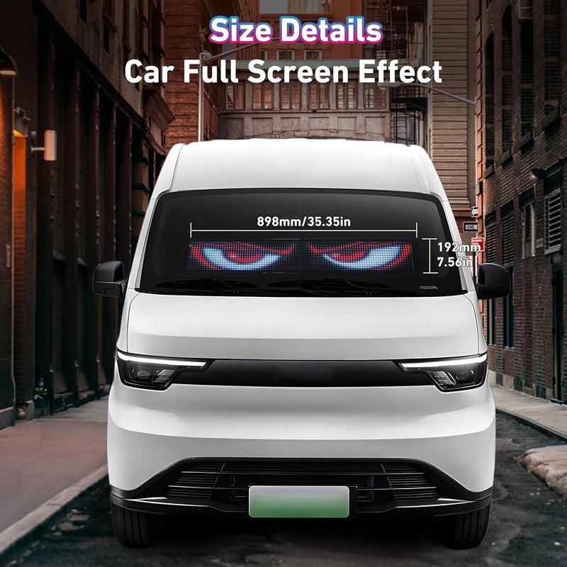 UPONELED 35.35in*7.56in Big LED Eyes for Truck Windshield,Programmable RGB Full Color Devil Eyes Light for Cars,Windshield Eyes Flex LED Display Custom Text DIY Pattern,(Suitable for Car,Trucks, Pickups) - Image 2